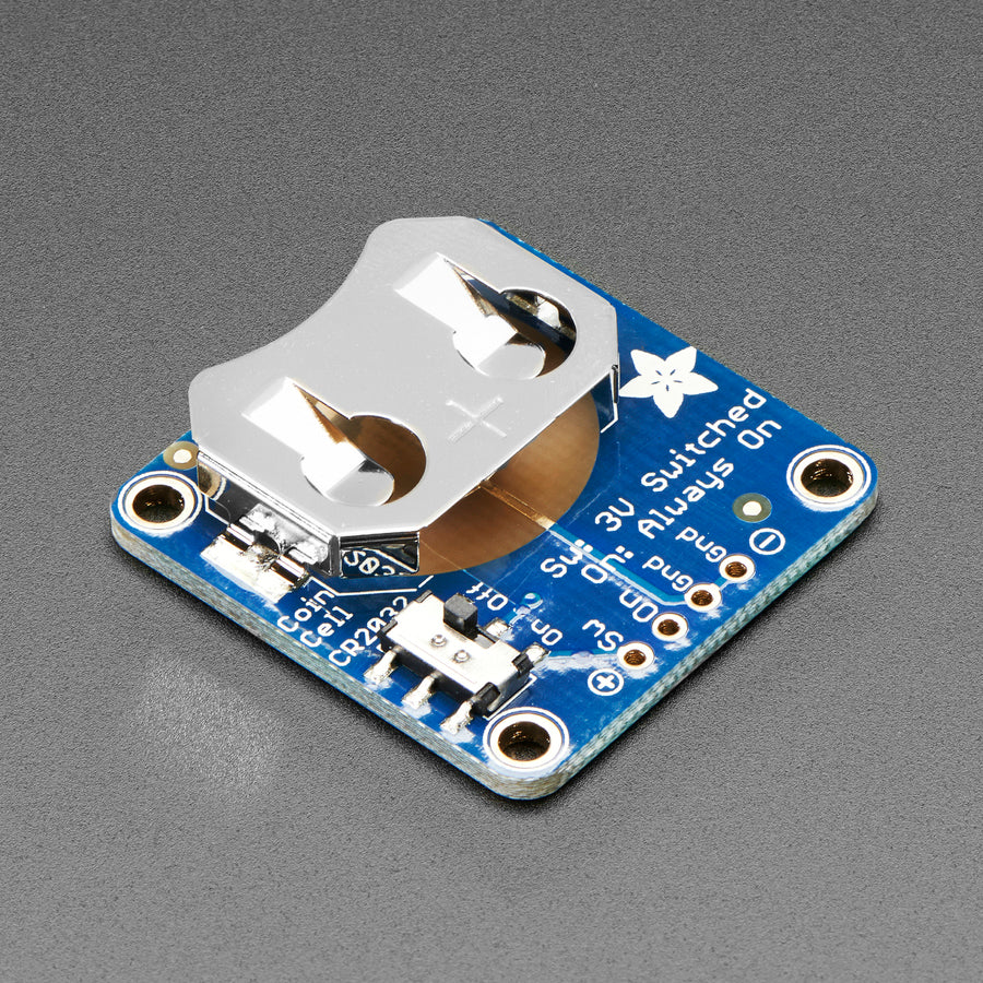 Adafruit 20mm Coin Cell Breakout w/On-Off Switch (CR2032) - Simple but effective - this sewable breakout board has a CR2032 coin cell battery holder soldered on, an on/off switch and 0.1" pitch breakout pins for easy connecting.