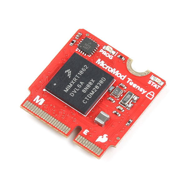 SparkFun MicroMod Teensy Processor with Copy Protection - The SparkFun MicroMod Teensy Processor with Copy Protection leverages the awesome computing power of the NXP iMXRT1062 chip and pairs it with the M.2 MicroMod connector to allow you to plug it into your choice of compatible MicroMod Carrier Board.
