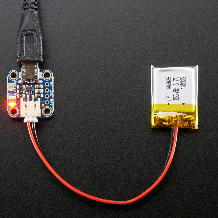 Adafruit Micro Lipo w/MicroUSB Jack - USB LiIon/LiPoly charger - Oh so handy, this little lipo charger is so small and easy to use you can keep it on your desk or mount it easily into any project!