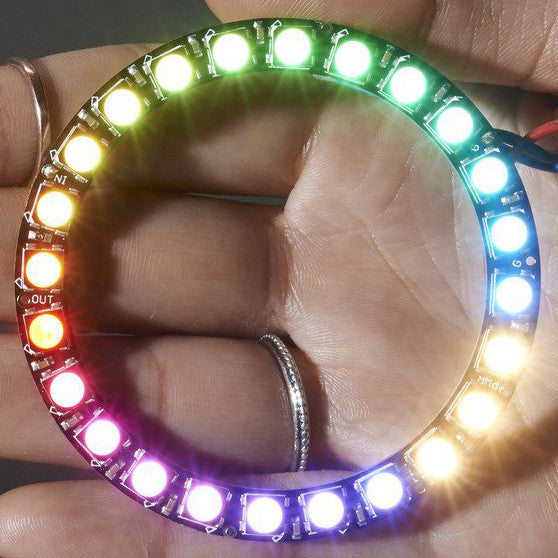 NeoPixel Ring - 24 x 5050 RGBW LEDs w/ Integrated Drivers - What is better than smart RGB LEDs? Smart RGB+White LEDs! These NeoPixel rings now have 4 LEDs in them (red, green, blue and white) for excellent lighting effects. Round and round and round they go!  