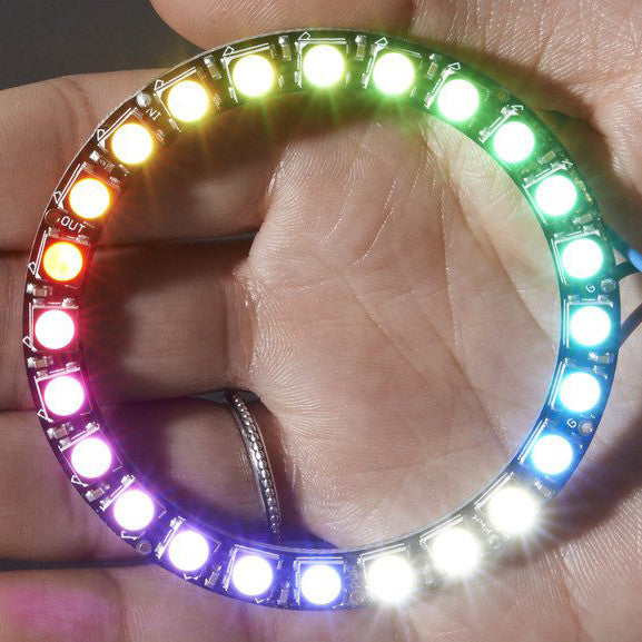 NeoPixel Ring - 24 x 5050 RGBW LEDs w/ Integrated Drivers - What is better than smart RGB LEDs? Smart RGB+White LEDs! These NeoPixel rings now have 4 LEDs in them (red, green, blue and white) for excellent lighting effects. Round and round and round they go!  