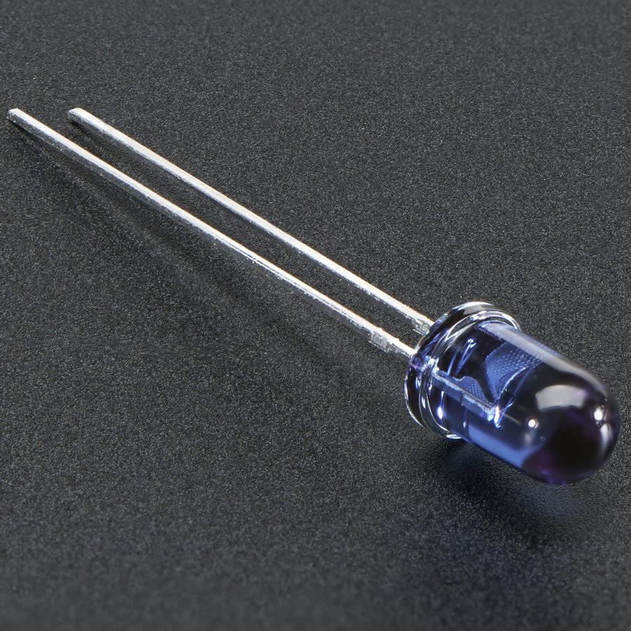 Super-bright 5mm IR LED - 940nm - Infrared LEDs are used for remote controls (they're the little LED in the part you point at your TV) and 'night-vision' cameras, and these little blue guys are high powered ones!