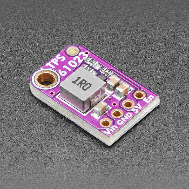 Adafruit MiniBoost 5V @ 1A - TPS61023 - This adorable little board will come in very handy whenever you need a good amount of 5V power. It's the size of a linear regulator, but it's actually a mini-booster!