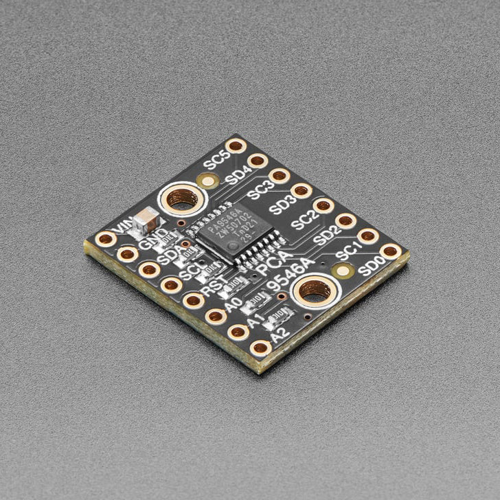 Adafruit PCA9546 4-Channel I2C Multiplexer - TCA9546A Compatible - Finally, a way to get up to 4 same-address I2C devices hooked up to one microcontroller - this multiplexer acts as a gatekeeper, shuttling the commands to the selected set of I2C pins with your command.