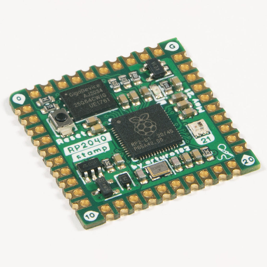 RP2040 Stamp - A hand-solderable SMD/TH module w/ RP2040 MCU+8MB FLASH, LDO, LiPo charger, reset btn, and Neopixel. Breaks out all GPIO+USB+SWD+BOOTSEL+RST