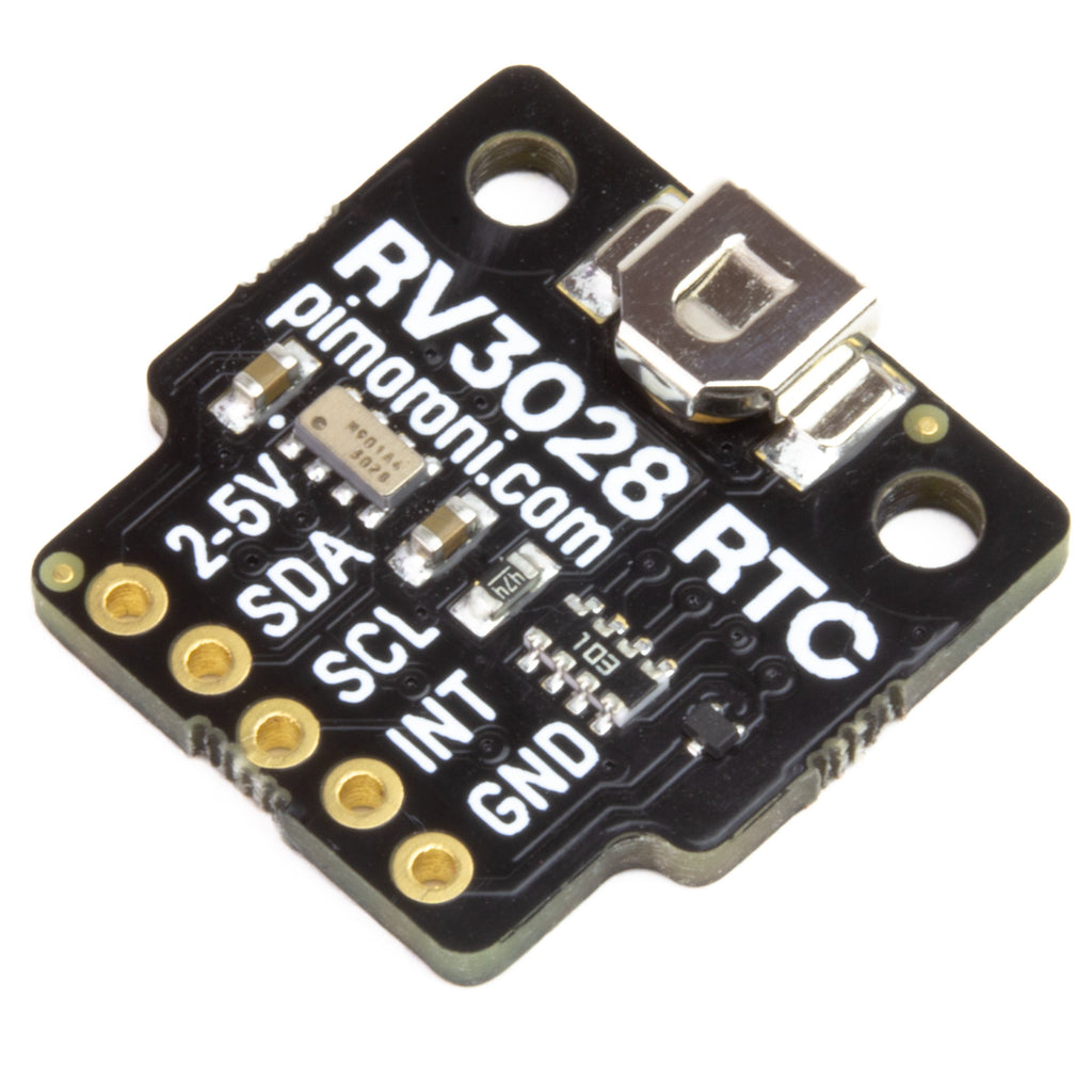RV3028 Real-Time Clock (RTC) Breakout - An ultra-low-power ( ~100 nA), highly accurate real-time clock breakout. The RV3028 RTC breakout is perfect for adding timekeeping to your project and, thanks to the tiny on-board battery, it'll keep time when your device is powered off. Like all the best timepieces, it's Swiss-made!