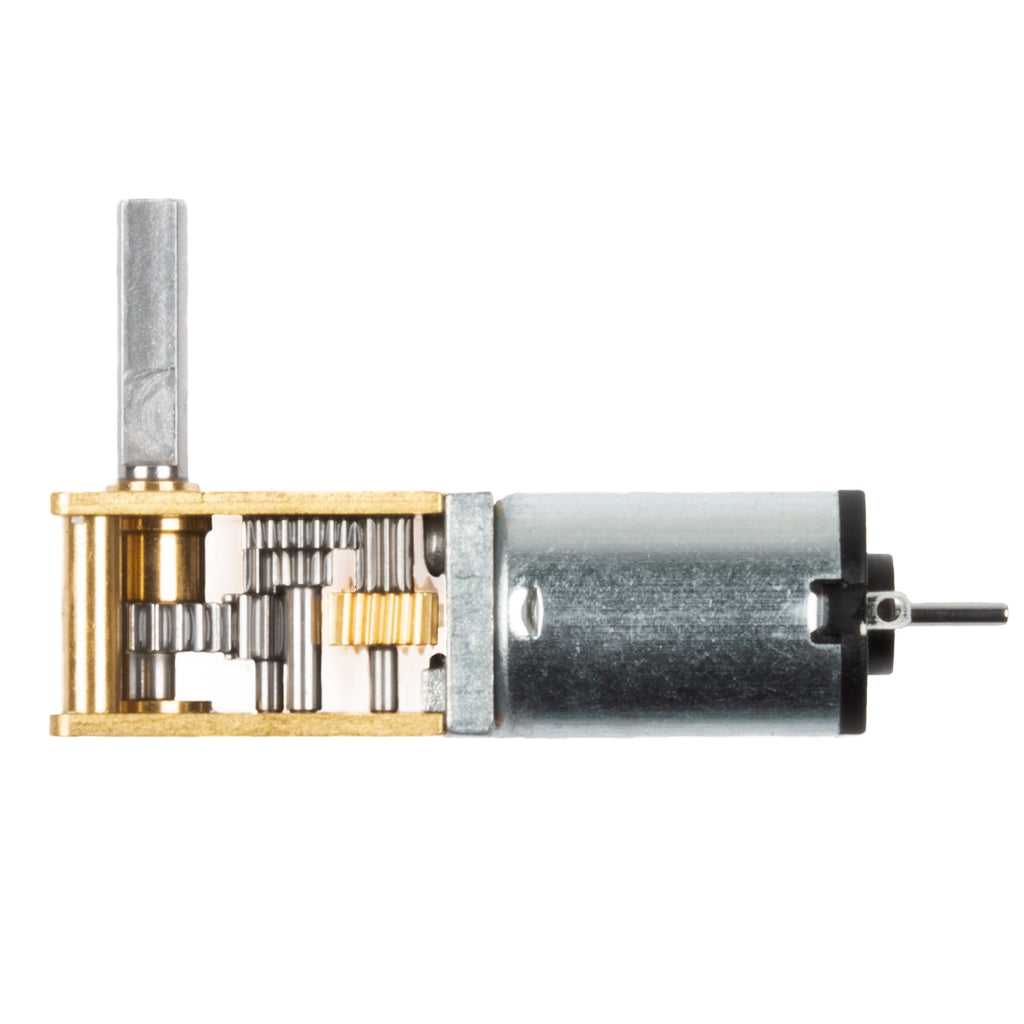Right Angle Micro Metal Gearmotor - A tiny (but surprisingly powerful) brushed DC motor with a metal gearbox, with the motor mounted perpendicular to the axle. Great for attaching to the sides of buggies or robots!