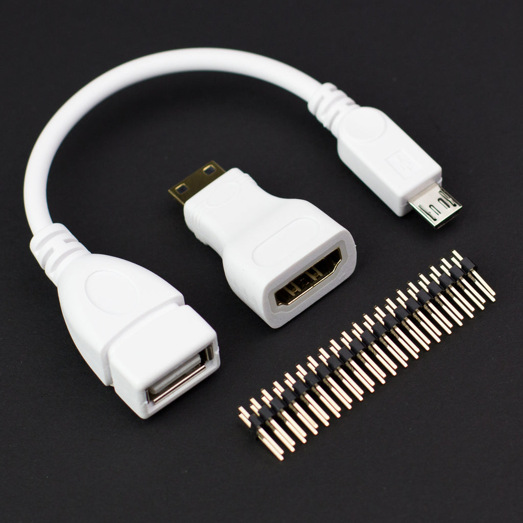 Raspberry Pi Zero Adaptor Kit - This kit comes with super handy adaptors for the mini-HDMI and micro-B USB On-The-Go ports for your new Raspberry Pi Zero!