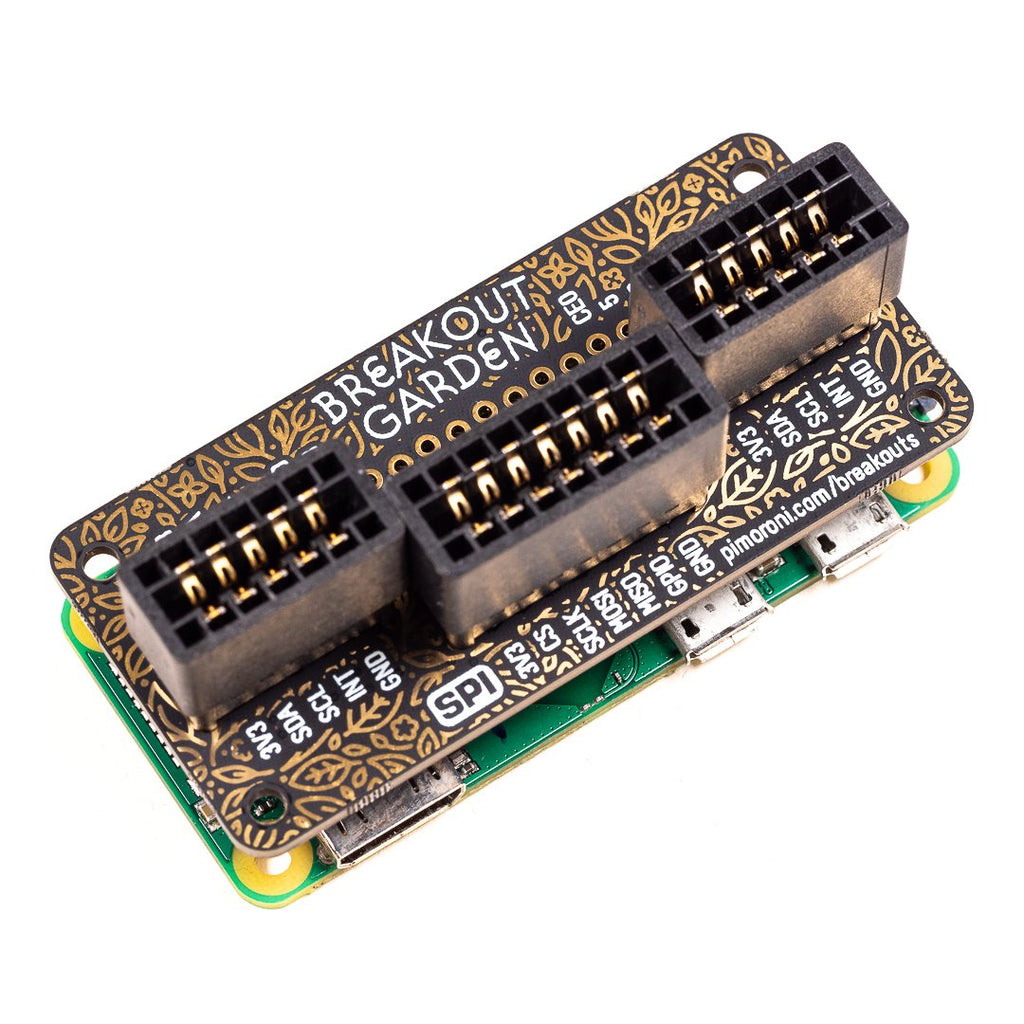 Breakout Garden Mini (I2C + SPI) - Now with SPI! The easiest way to use breakouts with your Raspberry Pi. There's no soldering required, just pop up to three Pimoroni breakouts (2xI2C, 1xSPI) into the slots on Breakout Garden Mini and get started coding and creating.