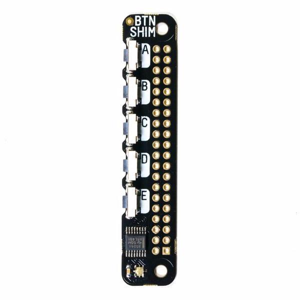 Button SHIM - Button SHIM gives you five handy, physical buttons and an RGB status LED, and it's HAT and pHAT-compatible!