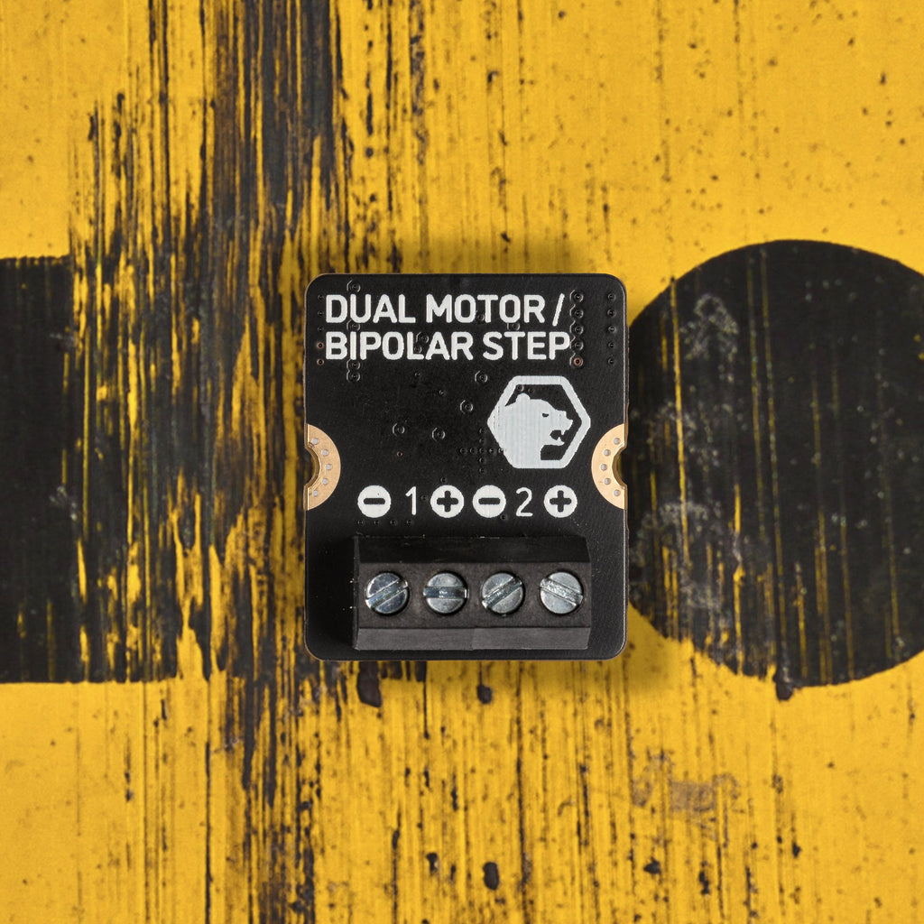 Dual Motor / Bipolar Stepper Module for Yukon - Drive two brushed DC motors or one bipolar stepper motor from your Pimoroni Yukon project, with this dual motor driver with adjustable current limiting.