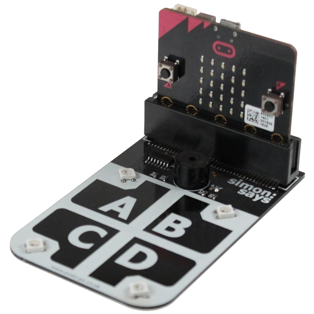 Simon:Says for micro:bit - This is a Simon:Says board for the micro:bit. With this board you can create your own Simon Says game by programming the micro:bit.