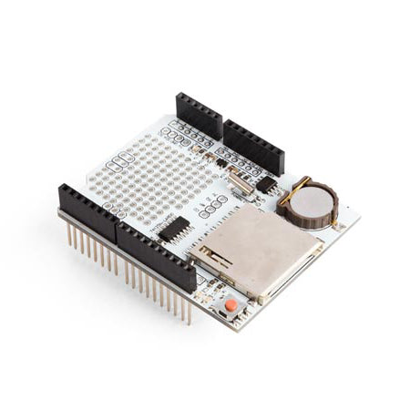 Arduino® Compatible Data Logging Shield - Arduino compatible data logging shield especially designed for Arduino. Supports FAT16 or FAT32 card formats. Real time clock module keeps the time even when the Arduino is off.